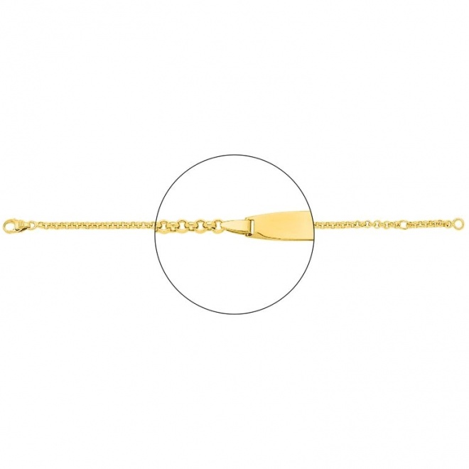 Pulsera infantil con placa redondeada de oro amarillo de 18 Kt, cadena rolo gruesa