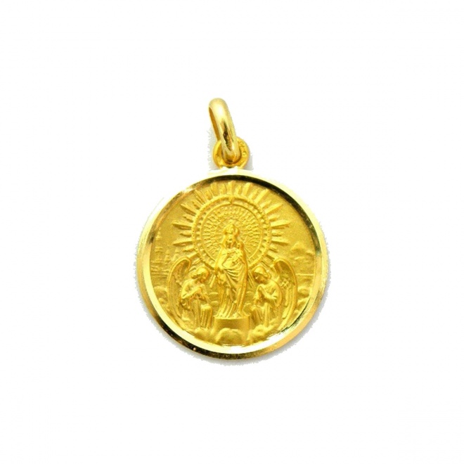 Medalla Virgen del Pilar de oro amarillo de 18 Kt, bisel lapidado