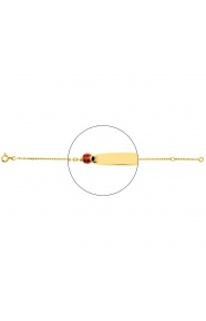 Pulsera infantil con placa recta de oro amarillo de 18 Kt con esmalte, mariquita y cadena forzada