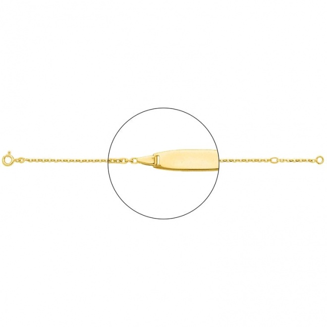 Pulsera infantil con placa redondeada de oro amarillo de 18 Kt, cadena forzada mediana