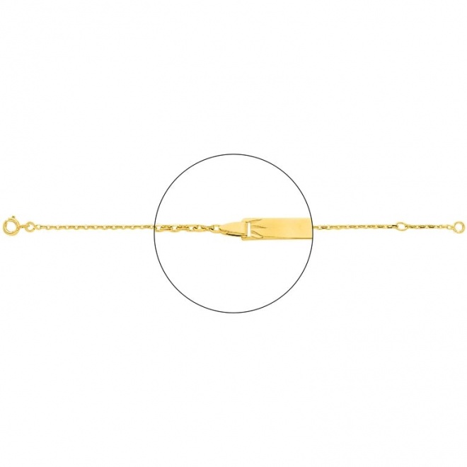 Pulsera infantil con placa con corona tallada de oro amarillo de 18 Kt, cadena forzada mediana