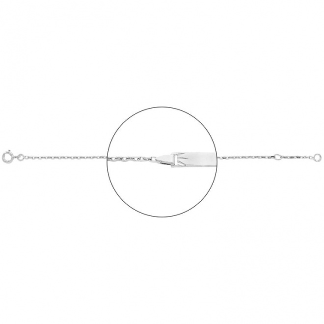 Pulsera infantil con placa con corona tallada de oro blanco de 18 Kt, cadena forzada mediana