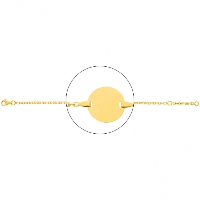 Pulsera infantil con placa redonda de oro amarillo de 18 Kt, cadena forzada muy gruesa