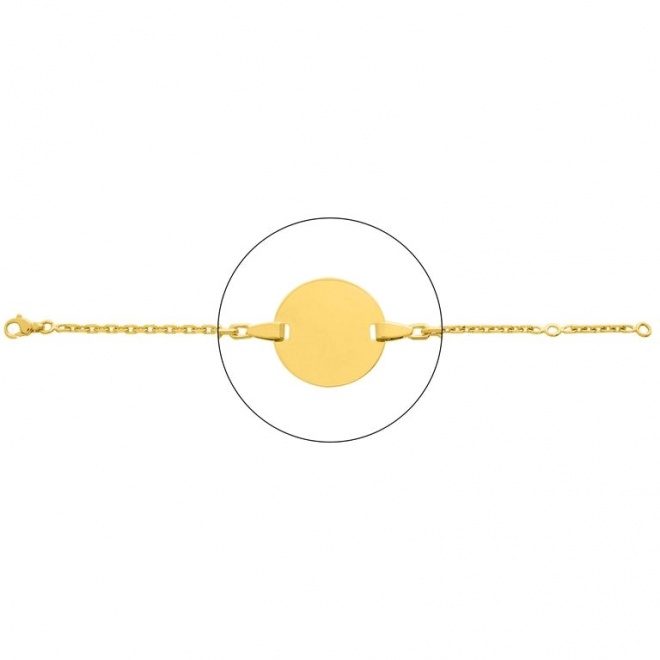 Pulsera infantil con placa redonda de oro amarillo de 18 Kt, cadena forzada extragruesa