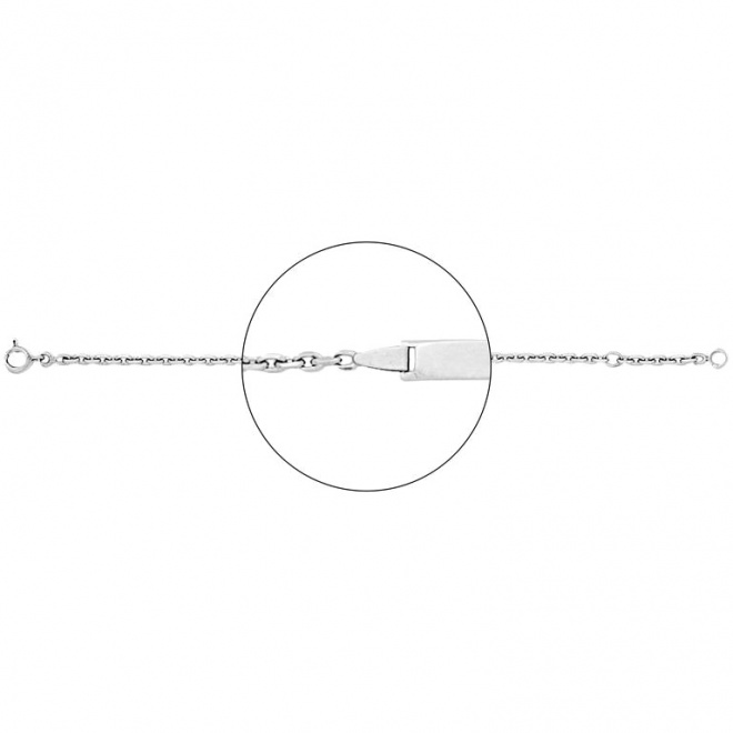 Pulsera infantil con placa recta de oro blanco de 18 Kt, cadena forzada extragruesa