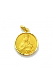 Medalla Virgen del Carmen corona de oro amarillo de 18 Kt, bisel media caña