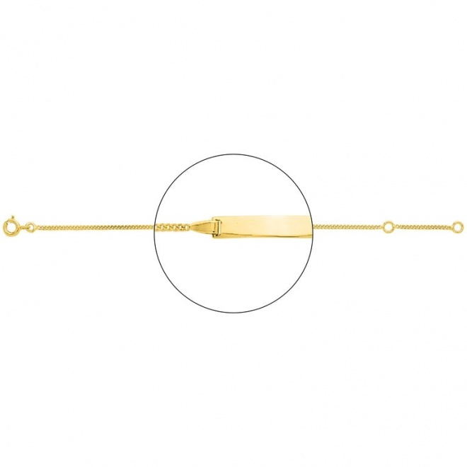 Pulsera infantil con placa recta de oro amarillo de 18 Kt, cadena barbada fina