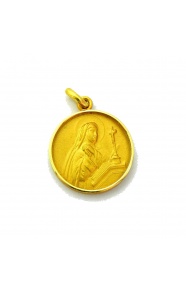 Medalla Santa Teresa de oro amarillo de 18 Kt, bisel media caña
