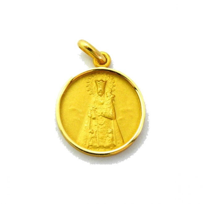 Medalla Nuestra Señora de los Desamparados de oro amarillo de 18 Kt, bisel media caña