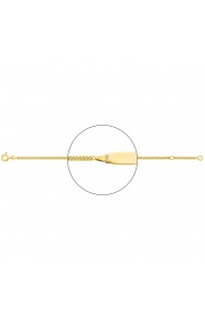 Pulsera infantil con placa redondeada de oro amarillo de 18 Kt, cadena barbada mediana