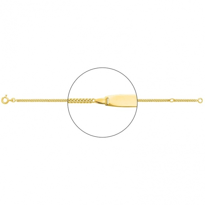 Pulsera infantil con placa redondeada de oro amarillo de 18 Kt, cadena barbada mediana
