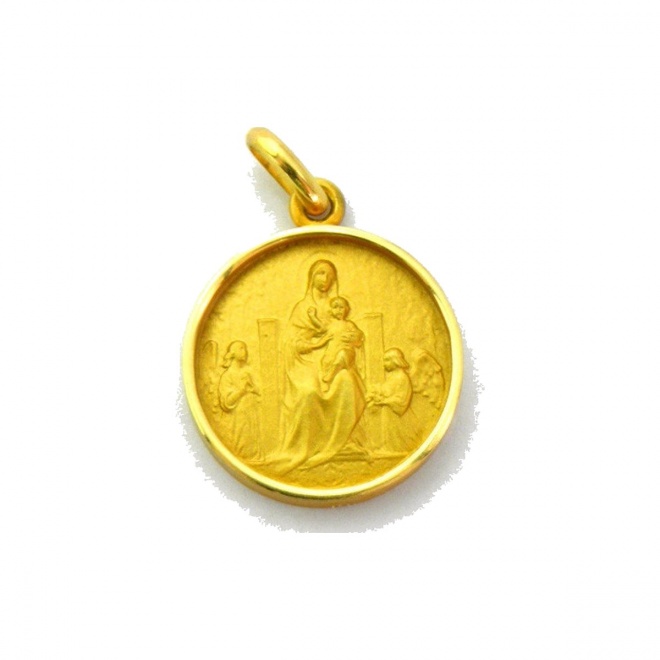 Medalla Nuestra Señora de los Ángeles de oro amarillo de 18 Kt, bisel media caña