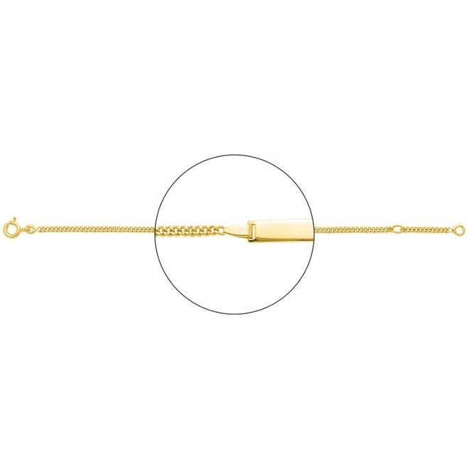 Pulsera infantil con placa recta de oro amarillo de 18 Kt, cadena barbada mediana