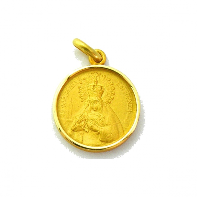 Medalla Nuestra Señora de la Esperanza (Macarena) de oro amarillo de 18 Kt, bisel media caña