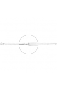 Pulsera infantil con placa recta de oro blanco de 18 Kt, cadena barbada mediana