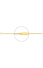 Pulsera infantil con placa redondeada de oro amarillo de 18 Kt, cadena barbada gruesa