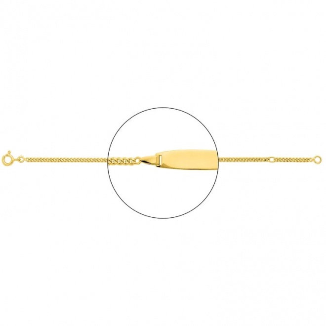 Pulsera infantil con placa redondeada de oro amarillo de 18 Kt, cadena barbada gruesa