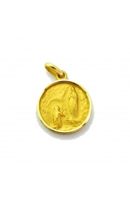 Medalla Nuestra Señora de Lourdes de oro amarillo de 18 Kt, bisel media caña