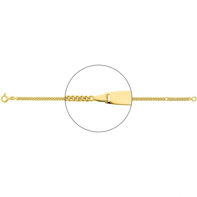 Pulsera infantil con placa redondeada de oro amarillo de 18 Kt, cadena barbada muy gruesa