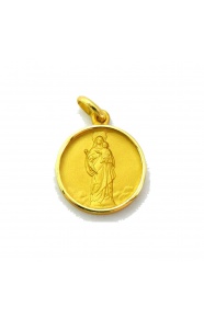 Medalla Virgen Blanca de oro amarillo de 18 Kt, bisel media caña