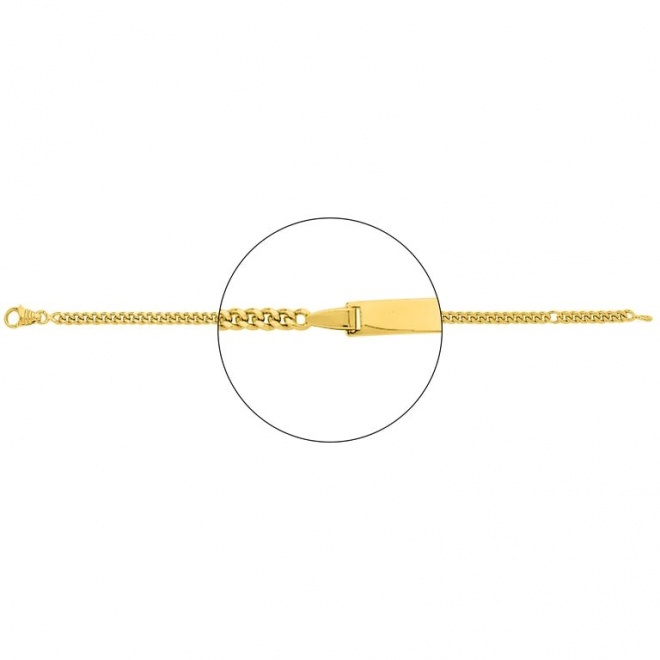 Pulsera infantil con placa recta de oro amarillo de 18 Kt, cadena barbada extragruesa