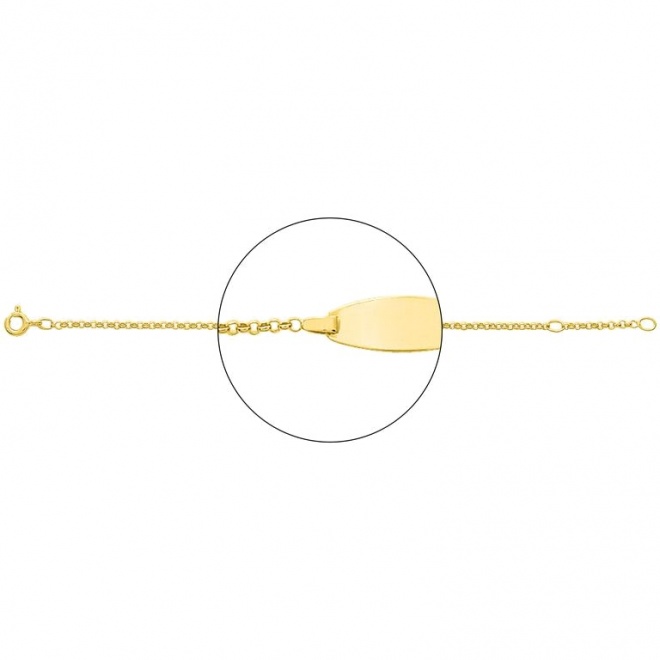 Pulsera de bebé con placa redondeada de oro amarillo de 18 Kt, cadena rolo