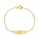Pulsera de bebé con placa recta de oro amarillo de 18 Kt, cadena de eslabón alargado