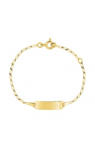 Pulsera de bebé con placa recta de oro amarillo de 18 Kt, cadena de eslabón alargado