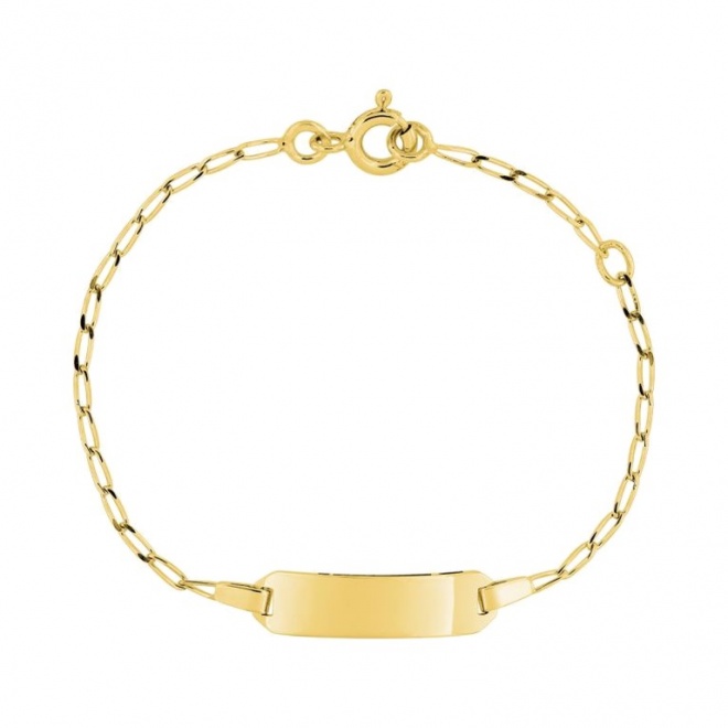 Pulsera de bebé con placa recta de oro amarillo de 18 Kt, cadena de eslabón alargado