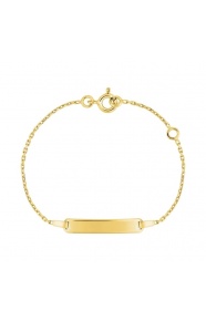 Pulsera de bebé con placa recta de oro amarillo de 18 Kt, cadena forzada fina