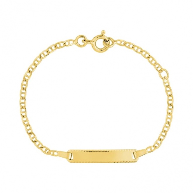 Pulsera de bebé con placa diamantada de oro amarillo de 18 Kt, cadena rolo