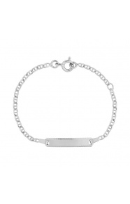 Pulsera de bebé con placa diamantada de oro blanco de 18 Kt, cadena rolo