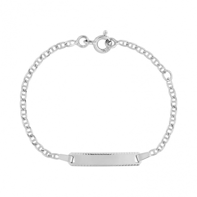 Pulsera de bebé con placa diamantada de oro blanco de 18 Kt, cadena rolo