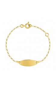 Pulsera de bebé con placa redondeada de oro amarillo de 18 Kt, cadena de eslabón alargado