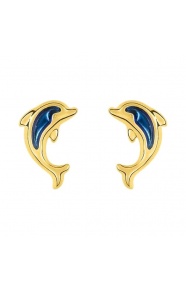 Pendientes de bebé de oro amarillo de 9 Kt con esmalte, delfín azul