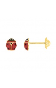 Pendientes de bebé de oro amarillo de 9 Kt con esmalte, mariquita