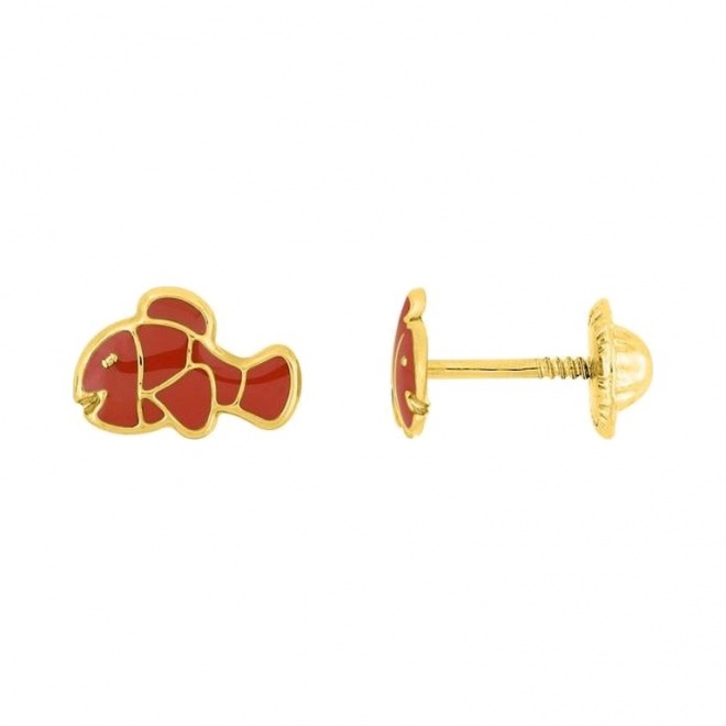 Pendientes de bebé de oro amarillo de 9 Kt con esmalte, pez rojo