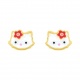 Pendientes de bebé de oro amarillo de 9 Kt con esmalte, gatita con flor
