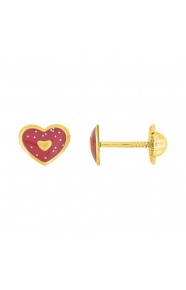 Pendientes de bebé de oro amarillo de 9 Kt con esmalte, corazón con lunares