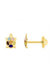 Pendientes de bebé de oro amarillo de 9 Kt con esmalte, tortuga multicolor