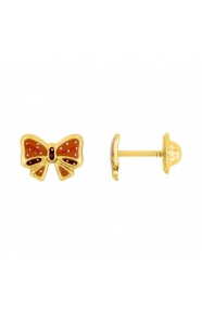 Pendientes de bebé de oro amarillo de 9 Kt con esmalte, lazo rojo