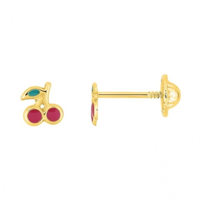 Pendientes de bebé de oro amarillo de 9 Kt con esmalte, cerezas