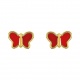 Pendientes de bebé de oro amarillo de 9 Kt con esmalte, mariposa roja