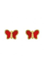 Pendientes de bebé de oro amarillo de 9 Kt con esmalte, mariposa roja