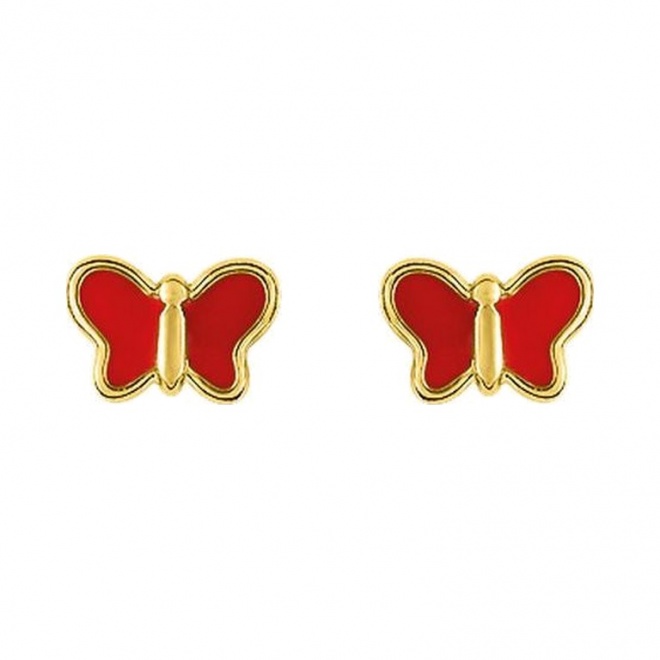 Pendientes de bebé de oro amarillo de 9 Kt con esmalte, mariposa roja