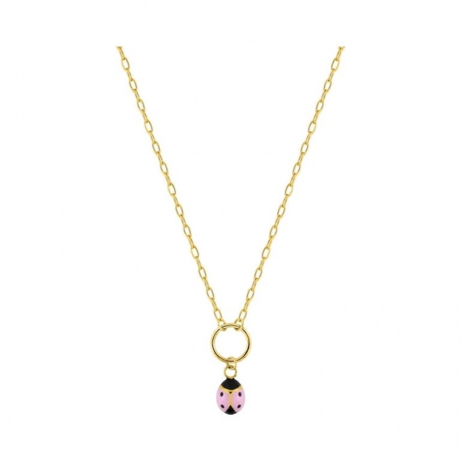 Collar infantil de oro amarillo de 9 Kt con esmalte, mariquita