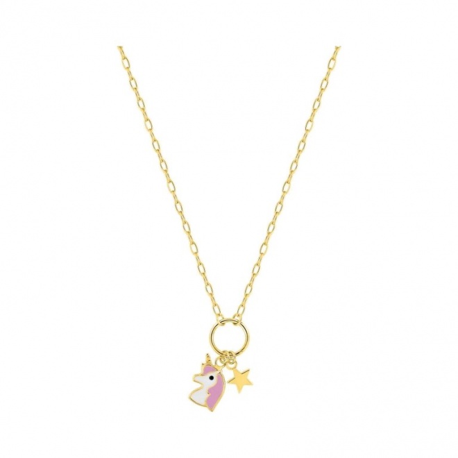 Collar infantil de oro amarillo de 9 Kt con esmalte, unicornio y estrella