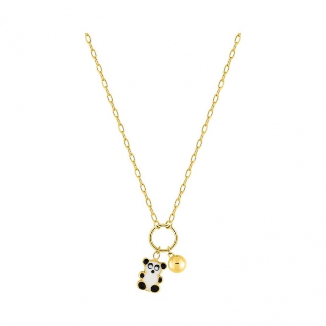 Collar infantil de oro amarillo de 9 Kt con esmalte, oso panda y bolita