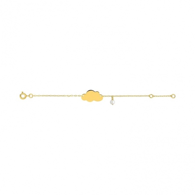 Pulsera infantil con placa de nube de oro amarillo de 9 Kt, perla colgante