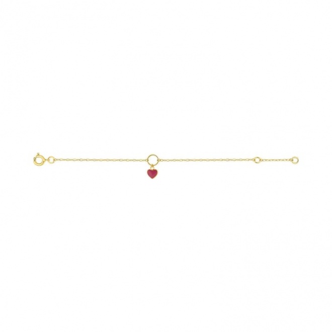 Pulsera infantil de oro amarillo de 9 Kt con esmalte, corazón rojo